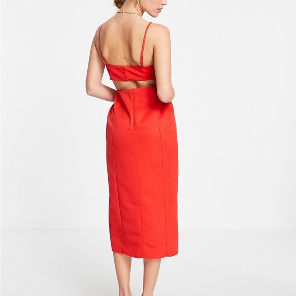 ASOS Red Sheath Midi Dress with Cutout Spaghetti Straps - Picture 3 of 6